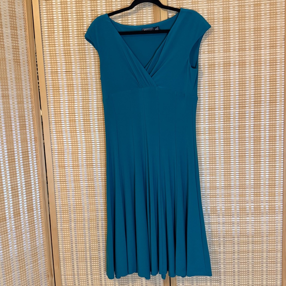 American Living Teal Blue V-Neck Pleated Fit and Flare‎ Cocktail Dress Size 10